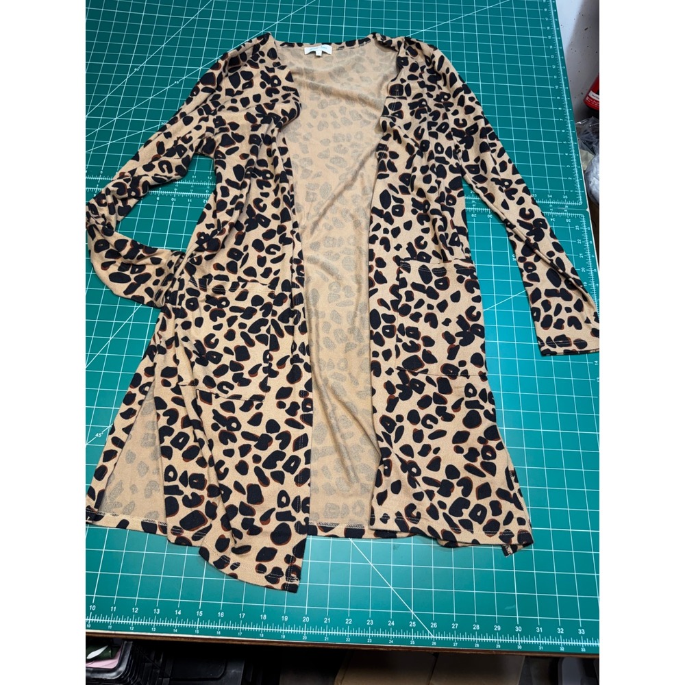 Grace & Lace Leopard Print Cardigan Womens Large Tan Black Animal Duster L